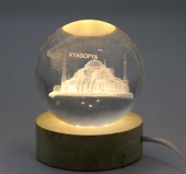 3d Kristal Cam Küre Ahşap Soketli İstanbul Temalı Led Lamba Alk2573 - 1