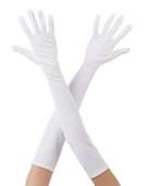 Beyaz Renk Dirseğe Kadar Uzun Kumaş Eldiven 40 Cm - 1