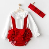 Happy Newyear 3'lü Kadife Bebe Tulum Takım Red - 1