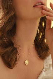 925 Ayar Gümüş Güneş Tasarım Madalyon Kolye - 1