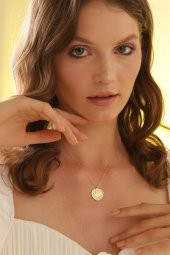 925 Ayar Gümüş Güneş Tasarım Madalyon Kolye - 3