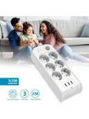 Polosmart MP10 Termal Akım Korumalı 6'lı Uzatma Kablosu 2M Beyaz - 1