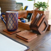 Woodsaka Üçgen Bardak Atlığı Seti - 8 Bardak Altlığı ve Standı -Sapelli (maun) - 5