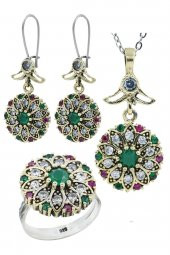 Verde  Renkli Taşlı  Gümüş Üçlü Set Otantik Takı Ayarlanabiilir Yüzüklü thumbnail 2