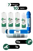 10 Aşamalı Su Arıtma Filtresi Seti - Sediment Gac Karbon Granül Karbon Post Karbon Membran Alkali ve Multi Mineral Filtre + Bağlantı Aparatları - 1