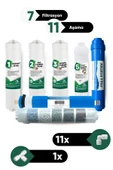 11 Aşamalı Su Arıtma Filtresi Seti - Sediment Gac Karbon Granül Karbon Post Karbon Membran Alkali ve Multi Mineral Filtre + Bağlantı Aparatları - 1