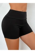 Yüksek Bel Düz Siyah Mayo Şortu, Esnek Çok Yönlü Tam Kapaklı Alt, Kadın Mayo ve Giyim - 7