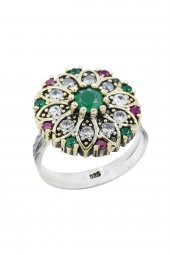 Verde Renkli Taşlı Gümüş Otantik Takı Ayarlanabiilir Yüzük thumbnail 2