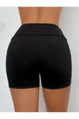 Yüksek Bel Düz Siyah Mayo Şortu, Esnek Çok Yönlü Tam Kapaklı Alt, Kadın Mayo ve Giyim - 8