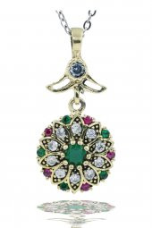 Verde Renkli Taşlı Gümüş Kolye Otantik Takı thumbnail 2