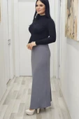Beli Lastikli Verev Kesim Büyük Beden Etek 6006-Gri - 2