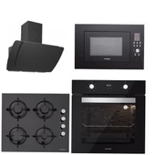 Silverline BO6502B02 - CS5349B01 - 3373 Misto 60 - MW9018B01 Siyah Cam Ankastre Set thumbnail 1