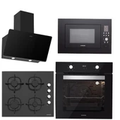 Silverline BO6502B02 - CS5343B01 - 3457 Soho 60 - MW9018B01 Siyah Cam Ankastre Set thumbnail 1