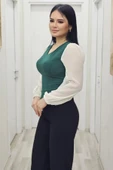Şık V Yaka Crop Üst 6010-Yeşil - 2