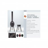 Sürel Çok Amaçlı Döküm Bahçe Şöminesi Teras Sobası Barbekü - Kırmızı - 3