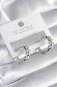 Pirinç Gümüş Renk Zirkon Taşlı Kadın Küpe - TJ-BKP8355 - 1