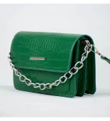 ZİNCİR DETAYLI SUNİ DERİ MİNİ YEŞİL ÇANTA thumbnail 1