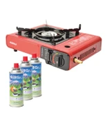 Tekli Portatif Ocak Tüp Kırmızı+3 Adet 220 Gr Kartuş Set thumbnail 1