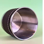 Perlotus Çelik 330 ml. Deri Kılıflı Katlanır Kulplu Kahve Kamp Bardağı Fincanı thumbnail 5