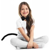 Peluş Siyah Renk Kuyruk ve Papyon Yetişkin Çocuk Uyumlu thumbnail 3