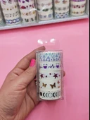 Renkli Yaldızlı Vintage Washi Tape Bant Yapışkanlı Maskeleme Kağıdı 5 lı - Dolunay - 1