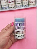 Renkli Yaldızlı Vintage Washi Tape Bant Yapışkanlı Maskeleme Kağıdı 5 lı - Flamingo - 1