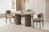 Açılır Oval HIGH GLOSS  Yemek Masası Takımı Nergis Sandalye Cappicino 1 Masa 6 Sandalye ) - 1