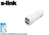 S-LİNK  IP-800 / IP-809 ÇAKMAK USB Araç Şarj Cihazı  BEYAZ 2X Out:USB 5V 2,1A-1A - 2