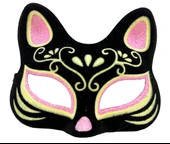 Siyah Renk Süet Kaplama Üzeri Pembe Sarı Simli Kedi Maskesi 17x14 cm - 5