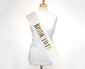 Beyaz Üzeri Altın Büyük Bride To Be Yazılı Simli Işıltılı Kuşak Kemer 10x80 cm - 2