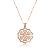 Gümüş Rose Kalp Çiçek Bayan Kolye - 1