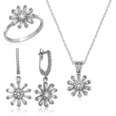 Gümüş Trapez Taşlı  Çiçek Bayan Set - 1