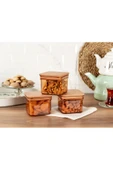Madame Coco Kaviera Ahşap Kapaklı Saklama Kabı 3'lü - Amber - 500 ml - 2