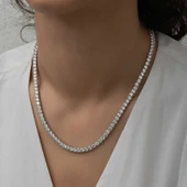 Gümüş 5 mm Beyaz Taşlı Su Yolu Kadın Kolye - 1