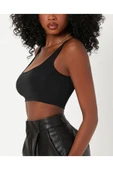 Kadın Kare Yaka Siyah Slim Fit Mini Crop Top Bluz - 6