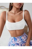 Kadın Geniş Yaka Askılı Sütyen Stili Beyaz Super Crop Top Büstiyer - 1