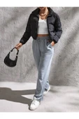 Kadın Kare Yaka Beyaz Slim Fit Crop Top Bluz - 5
