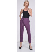 BAYAN BELİ LASTİKLİ CEPLİ YAZLIK PANTOLON SORALLİNE 1696 MOR - 1