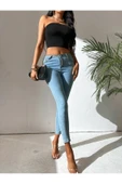 Kadın Siyah Straplez Crop Top Bluz - 5