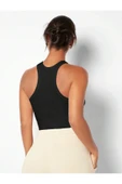 Siyah Renk Halter Yaka Düz Desensiz Likralı Fitilli Kaşkorse Regular Fit Bluz - 2