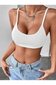 Kadın Beyaz Renk Sırtı Açık Ipli Sütyen Stil Super Crop Mini Büstiyer - 4