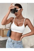 Kadın Beyaz Renk Sırtı Açık Ipli Sütyen Stil Super Crop Mini Büstiyer - 6