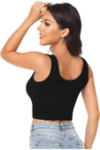 Kadın U Yaka Siyah Renk Crop Top Bluz Atlet - 3