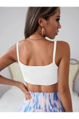 Kadın Geniş Yaka Askılı Sütyen Stili Beyaz Super Crop Top Büstiyer - 2