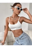 Kadın Beyaz Renk Sırtı Açık Ipli Sütyen Stil Super Crop Mini Büstiyer - 2