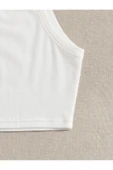 Düz Yaka Askılı Beyaz Fitilli Crop Top Büstiyer - 4