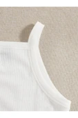 Düz Yaka Askılı Beyaz Fitilli Crop Top Büstiyer - 3