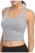 Kadın Gri Melanj U Yaka Yüzücü Sırtlı Crop Top Büstiyer - 1