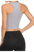 Kadın Gri Melanj U Yaka Yüzücü Sırtlı Crop Top Büstiyer - 2