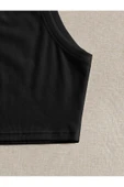 Düz Yaka Askılı Siyah Renk Fitilli Crop Top Büstiyer - 4